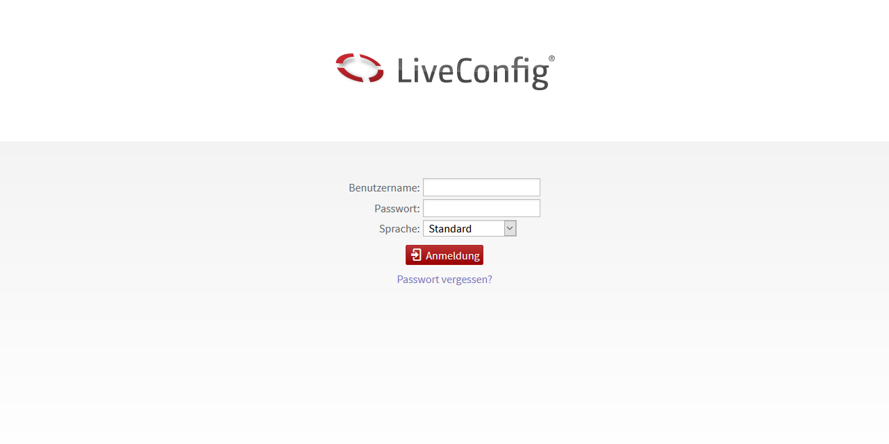 LiveConfig login screen