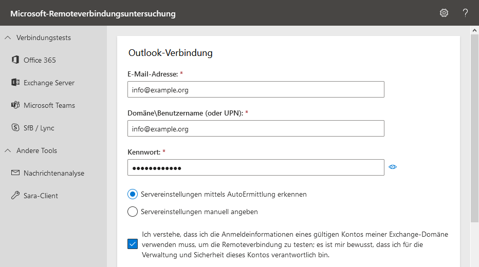 Outlook-Verbindung prüfen