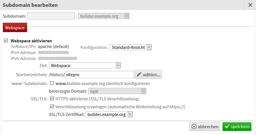 Configure domain in LiveConfig