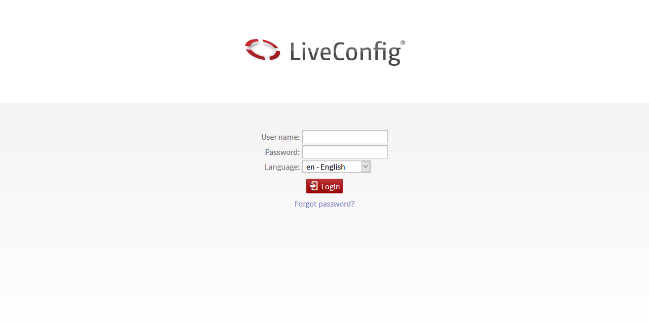 LiveConfig login screen