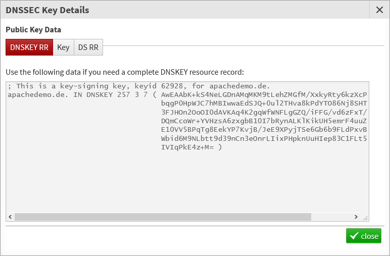 Display DNSSEC Public Key for a domain