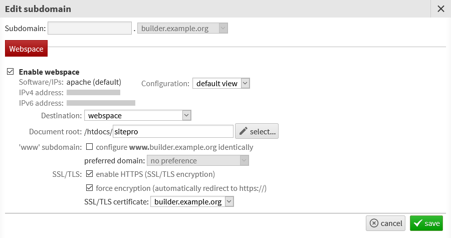 Configure domain in LiveConfig