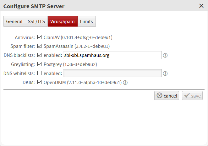 Screenshot E-Mail Spam Filter Configuration